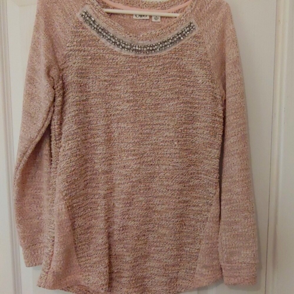 Pink jewel embellished Marled pattern knit  sweater